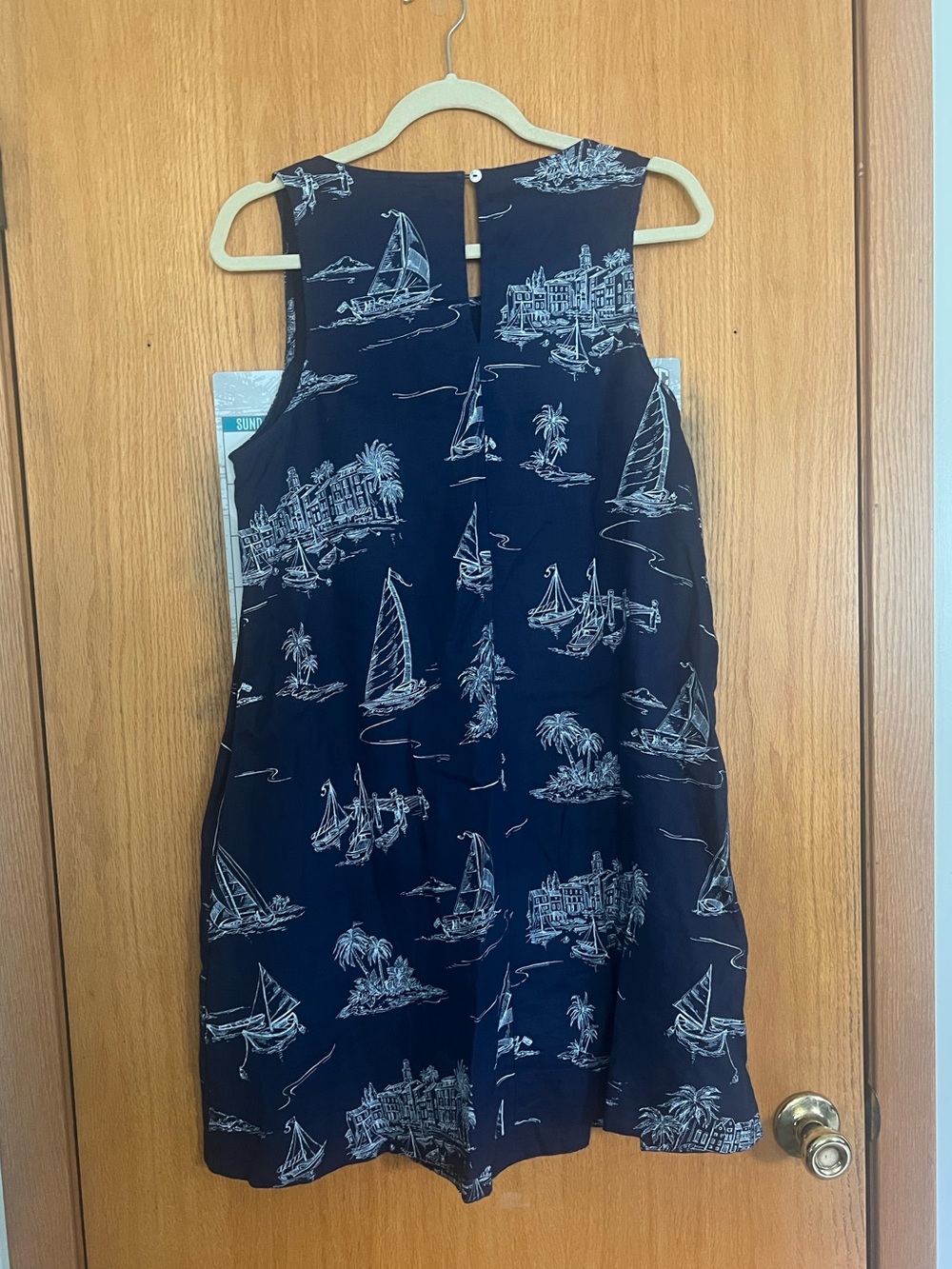 Cynthia Rowley Navy and White Linen Sailboat Print Dress - Picture 4 of 4